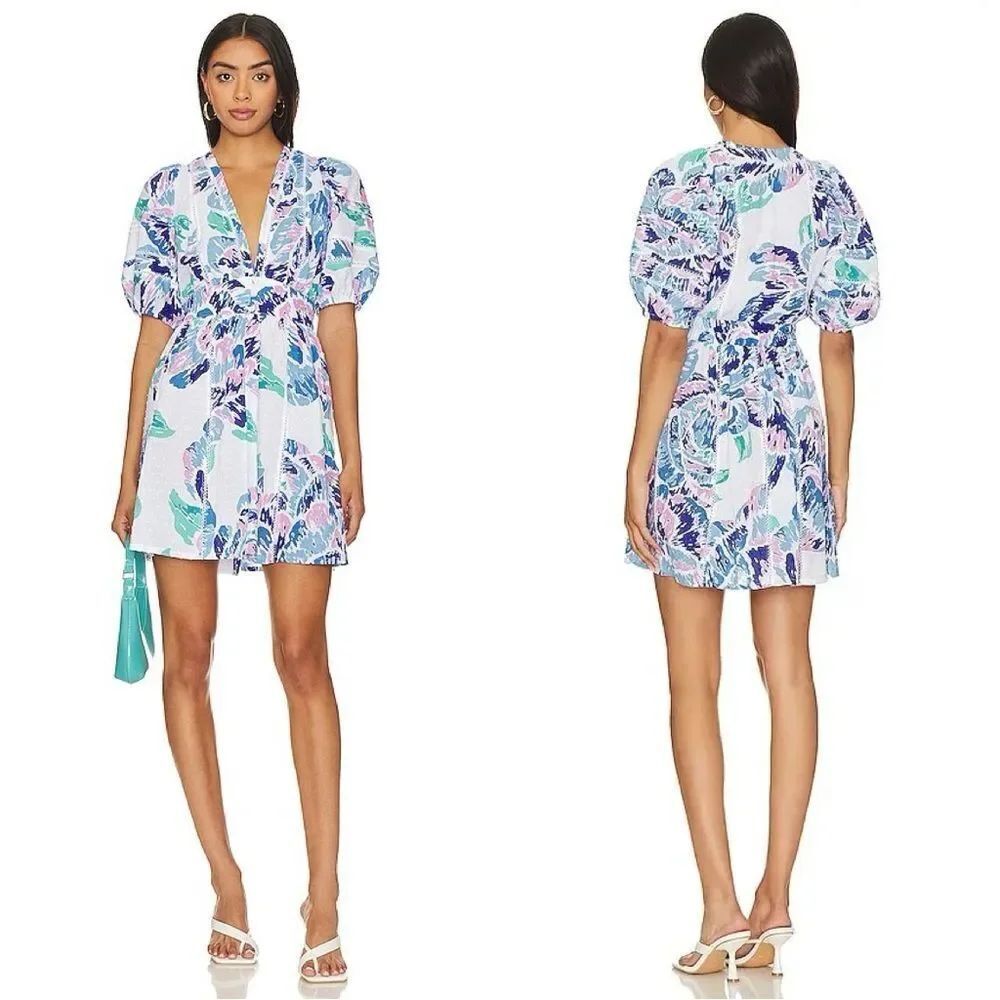 Poupette St Barth Reina Dress in Blue Macro Peony